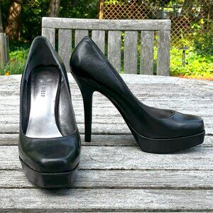 9W Black Leather Platform Pumps - Size 6.5M